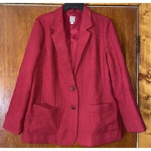 J.Jill Women's Red 2 Button Career Blazer Jacket Size Large Wool Blend